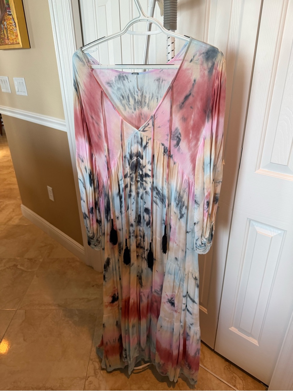 Free People Tie-Dye Maxi Dress in Pink, Blue and Cream
